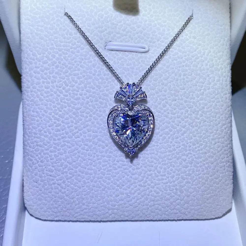3 Carat Moissanite 925 Sterling Silver Heart Pendant Necklace - Tredona LLC
