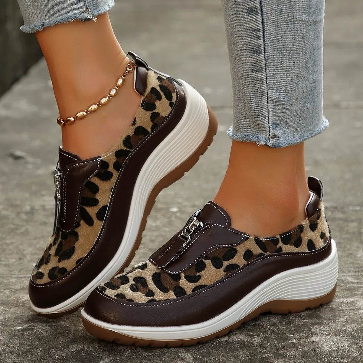 Round Toe Platform Wedge Sneakers with Zip - Tredona LLC