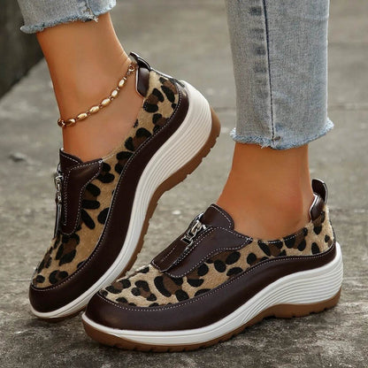 Round Toe Platform Wedge Sneakers with Zip - Tredona LLC