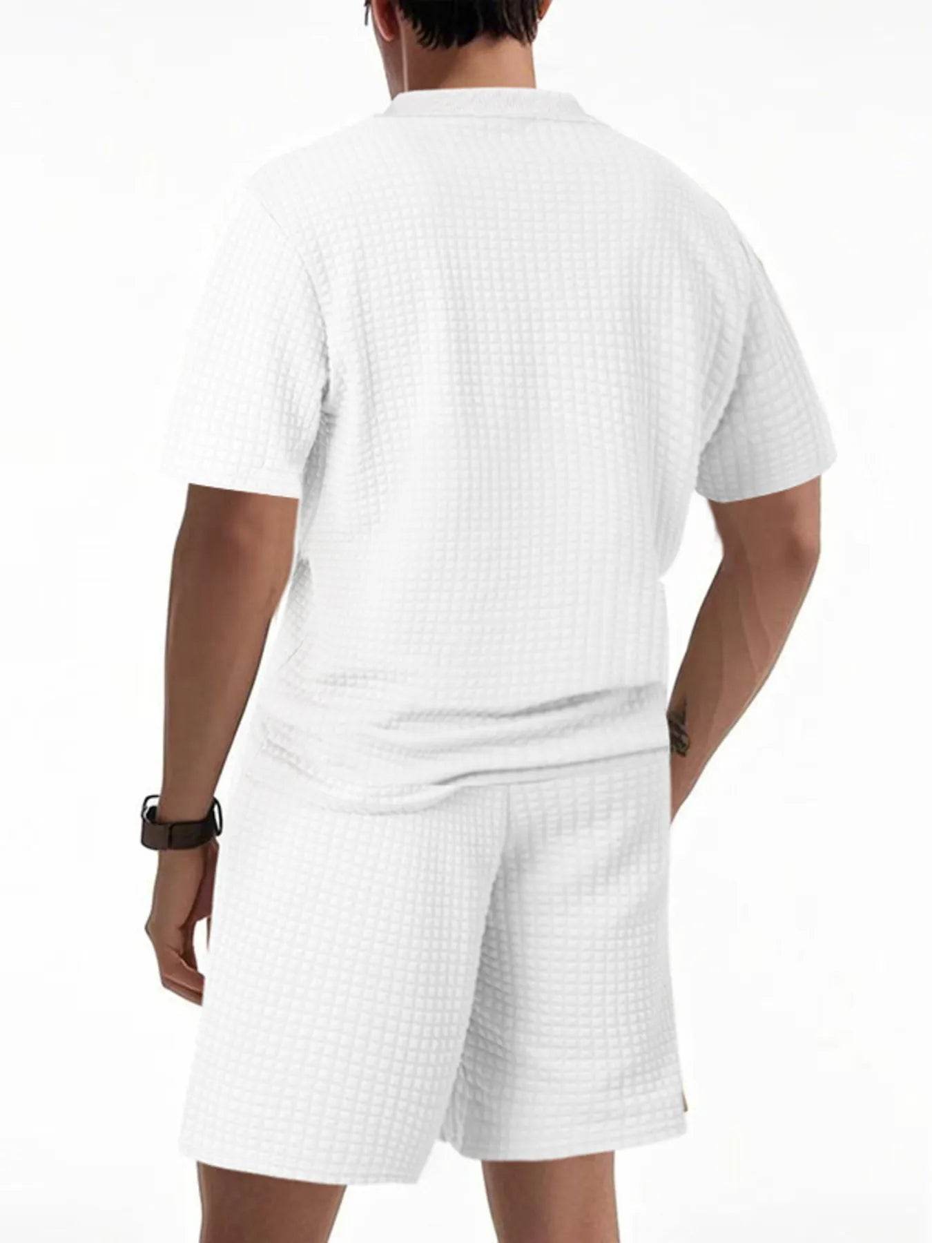 Men's Full Size Textured Round Neck Top and Shorts Set Plus SIze - Tredona LLC