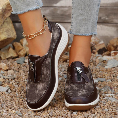 Round Toe Platform Wedge Sneakers with Zip - Tredona LLC