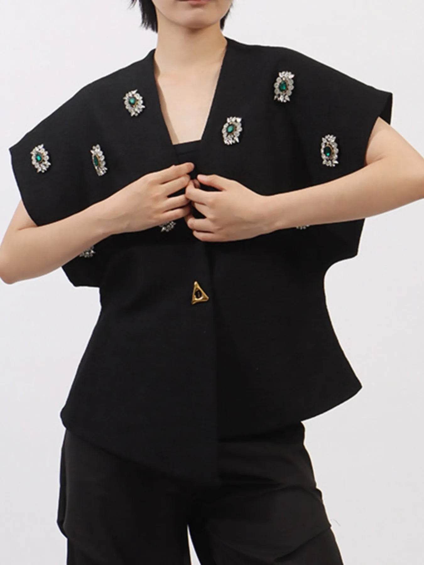 Plus Size Rhinestone Relaxed Fit Vest Coat - Tredona LLC