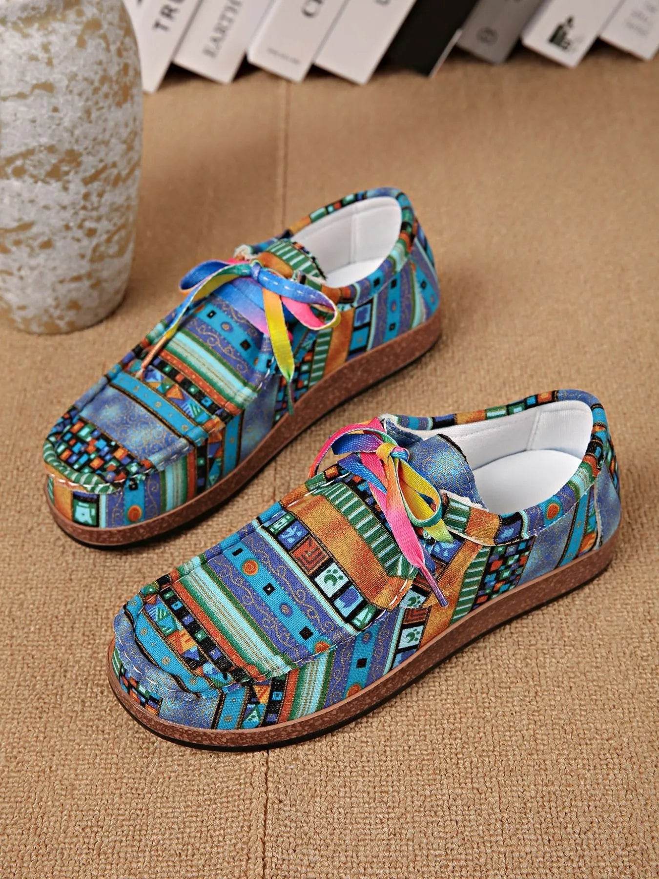 Printed Lace Up Sneakers - Tredona LLC