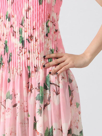 Floral Print Pleated Maxi Dress - Tredona LLC