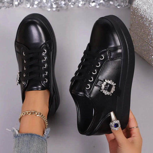 Rhinestone Embellishment Platform Sneakers - Tredona LLC
