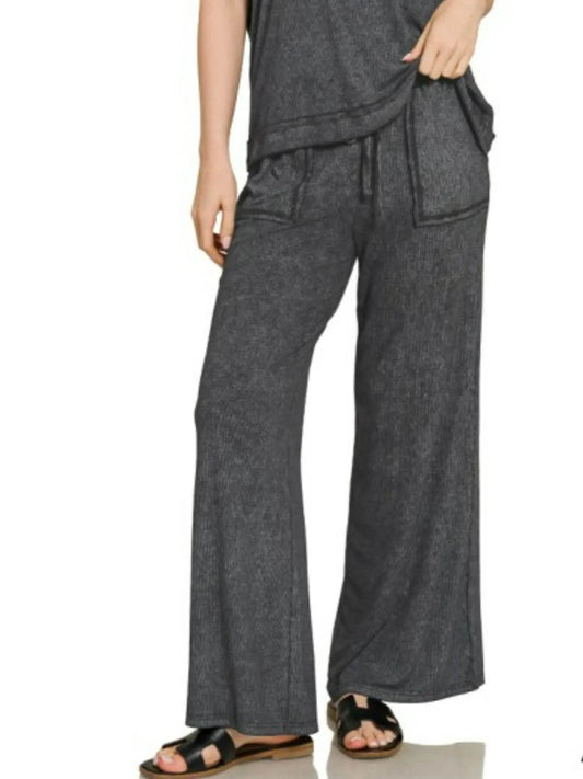 Zenana Ribbed Acid Wash Rayon Top & Pants Set - Tredona LLC