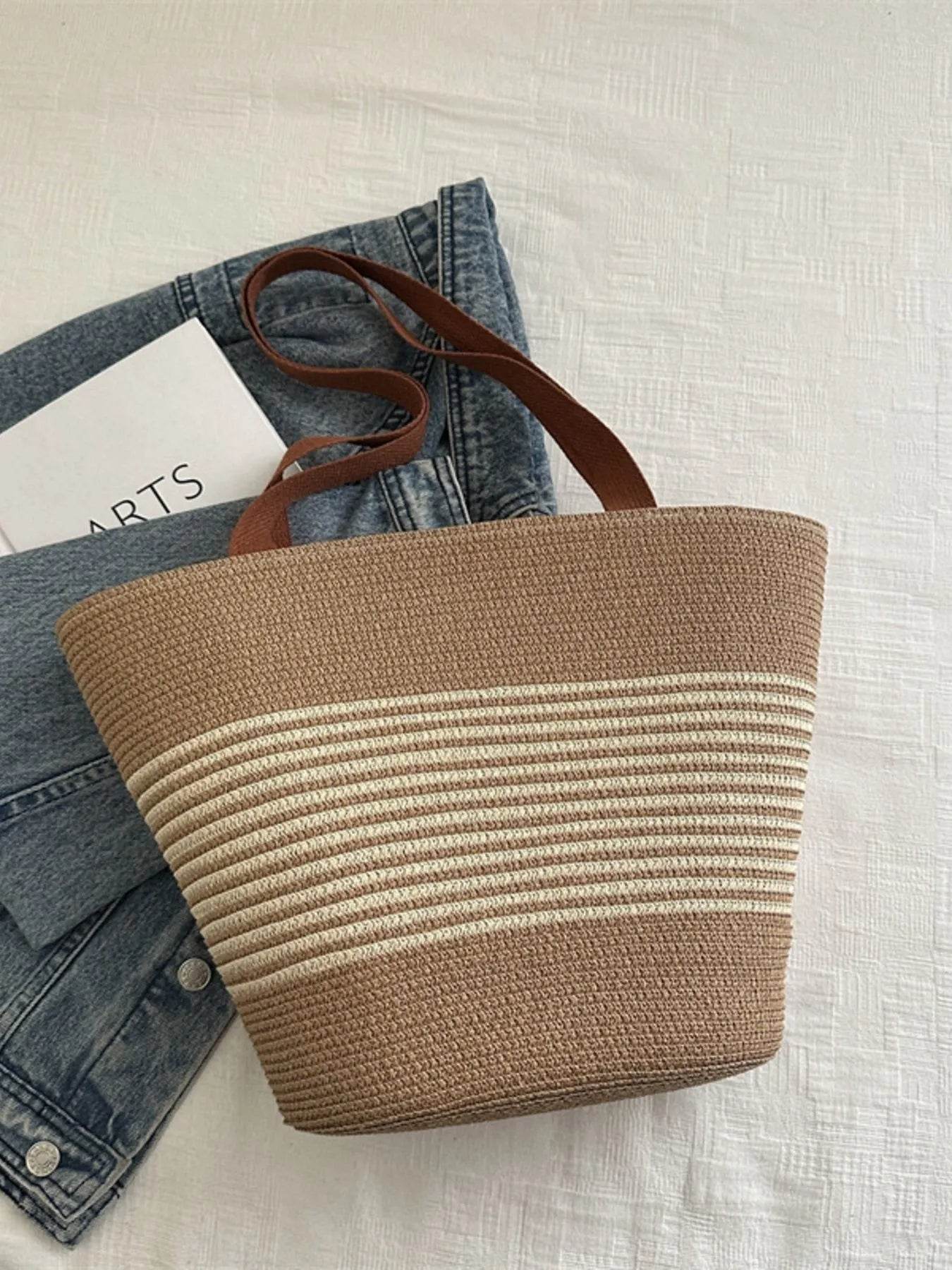 Striped Woven Tote Bag - Tredona LLC