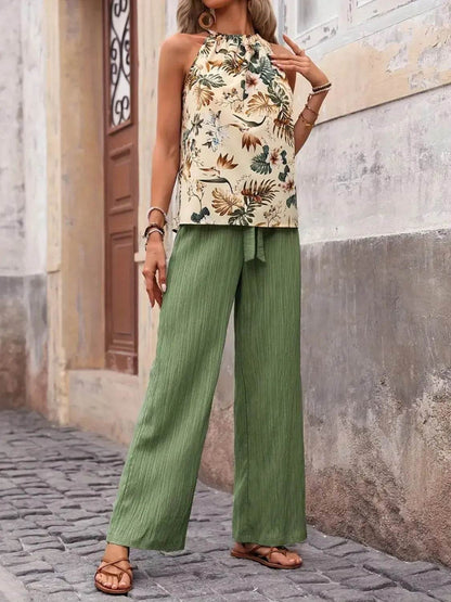 Printed Tank Top and Wide Leg Pants Set - Tredona LLC
