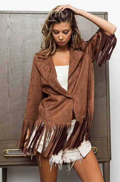BiBi Single Blazer with Fringed Hem - Tredona LLC