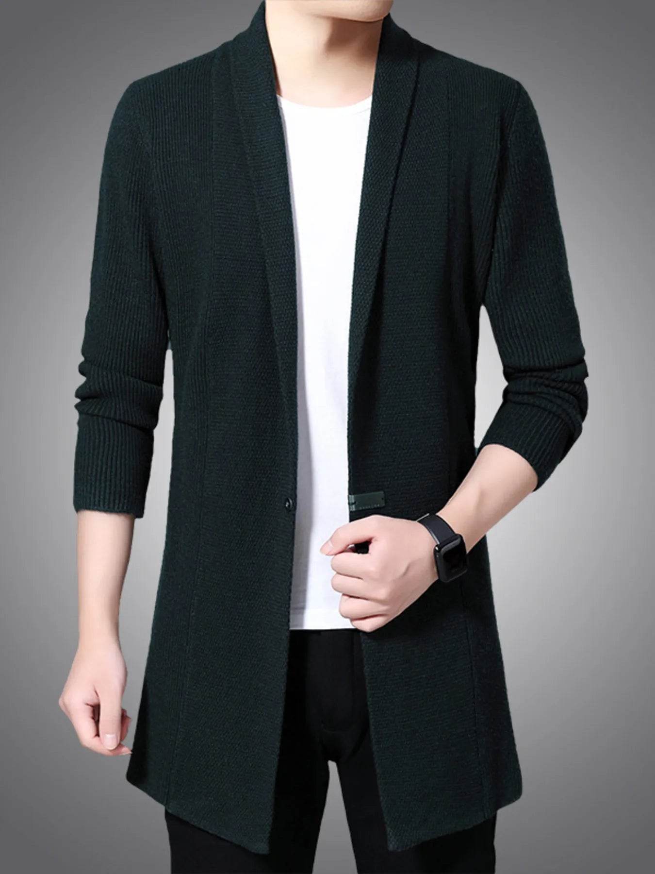 Men's Full Size Long Sleeve Longline Cardigan Plus Size - Tredona LLC