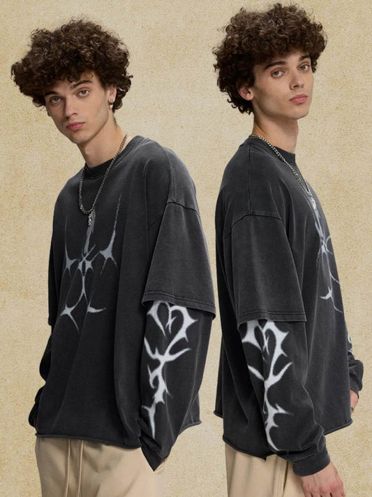 Men's Round Neck Long Sleeve Oversized T-Shirt - Tredona LLC