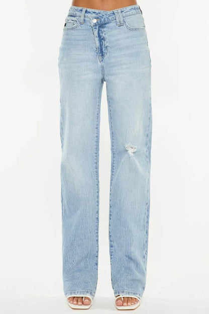 Kancan Distressed High Waist Straight Jeans - Tredona LLC