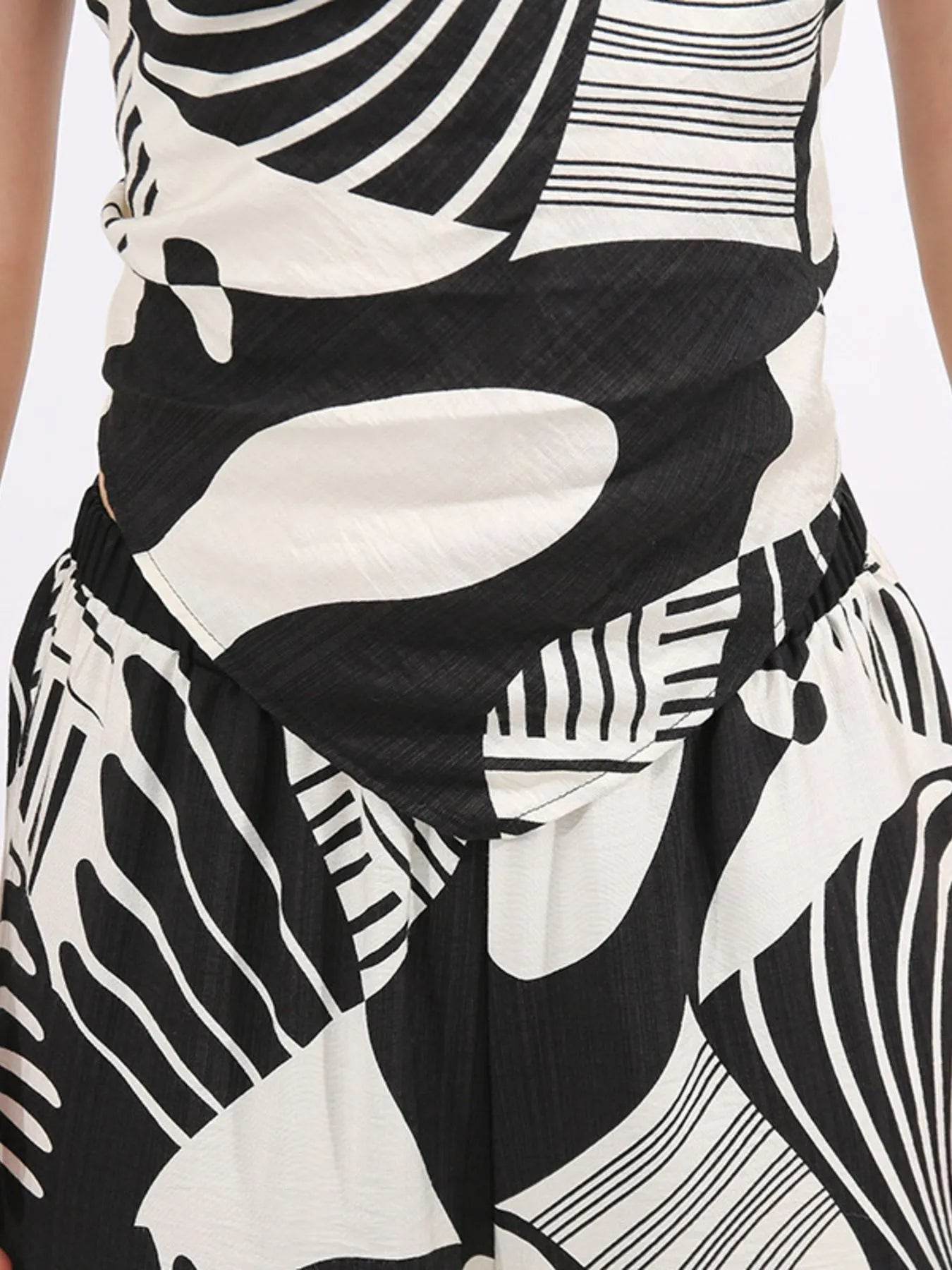 Abstract Print Tube Top and Wide Leg Pants Two-Piece Set - Tredona LLC