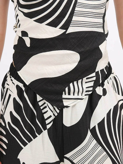 Abstract Print Tube Top and Wide Leg Pants Two-Piece Set - Tredona LLC
