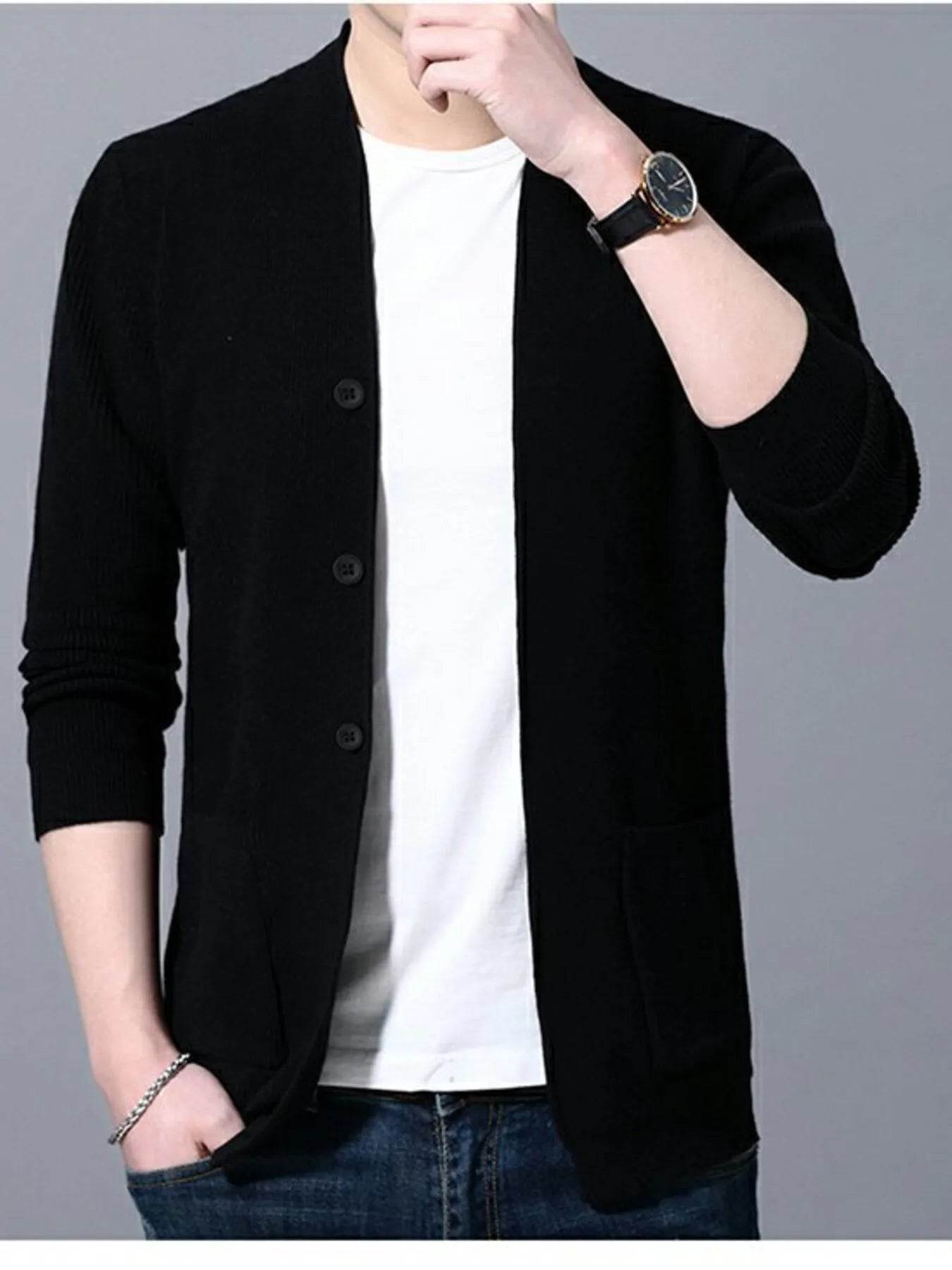 Men's Plus Size Long Sleeve Cardigan with Pockets - Tredona LLC