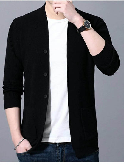 Men's Plus Size Long Sleeve Cardigan with Pockets - Tredona LLC
