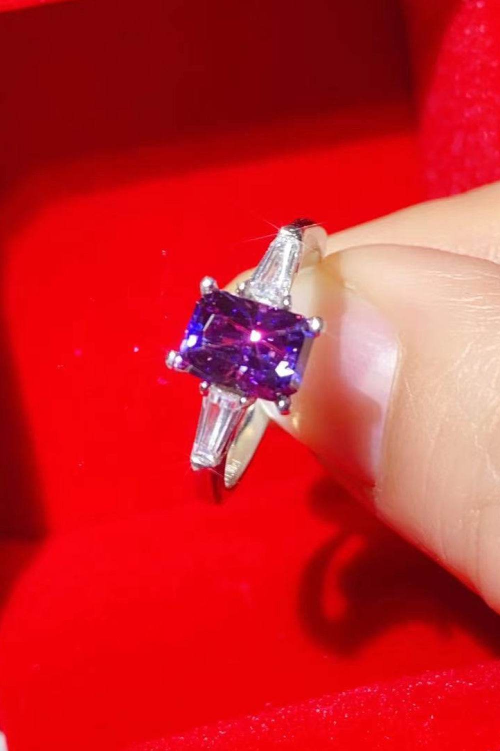1 Carat Moissanite Platinum-Plated Rectangle Ring in Purple - Tredona LLC