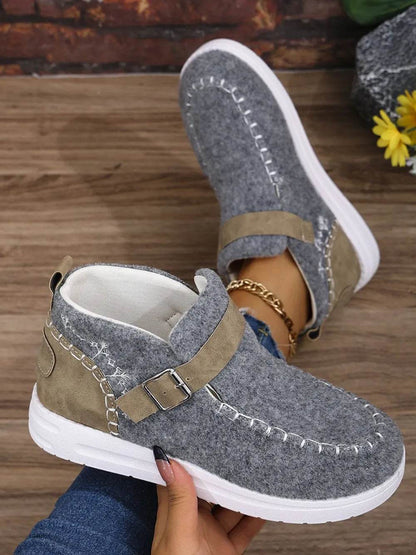 Contrast Round Toe Buckle Sneakers - Tredona LLC