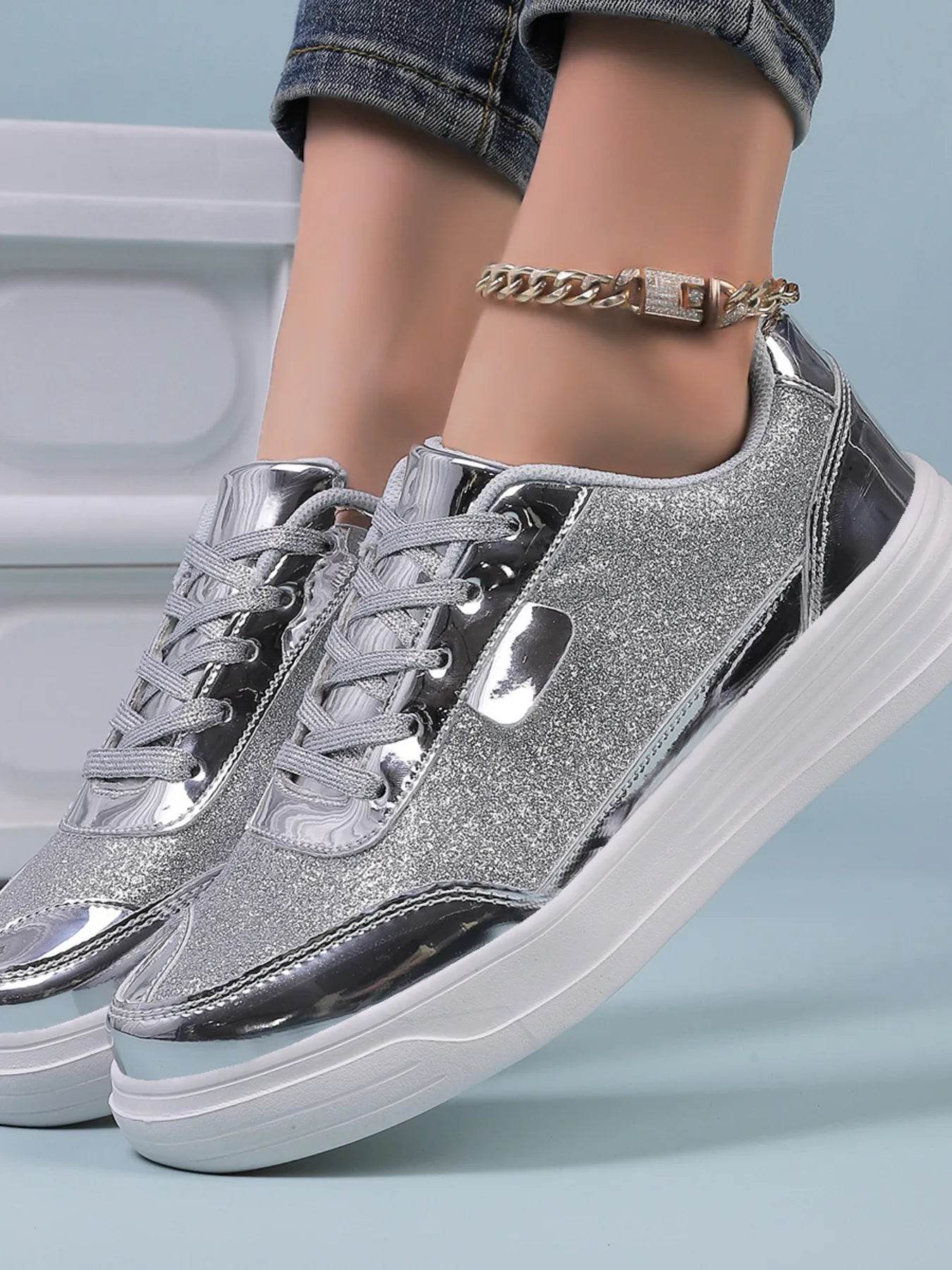 Glitter Metallic Platform Sneakers - Tredona LLC