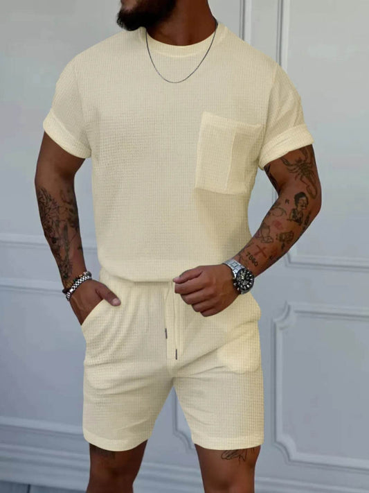 Men's Full Size Round Neck Short Sleeve Top and Shorts Set Plus Size - Tredona LLC