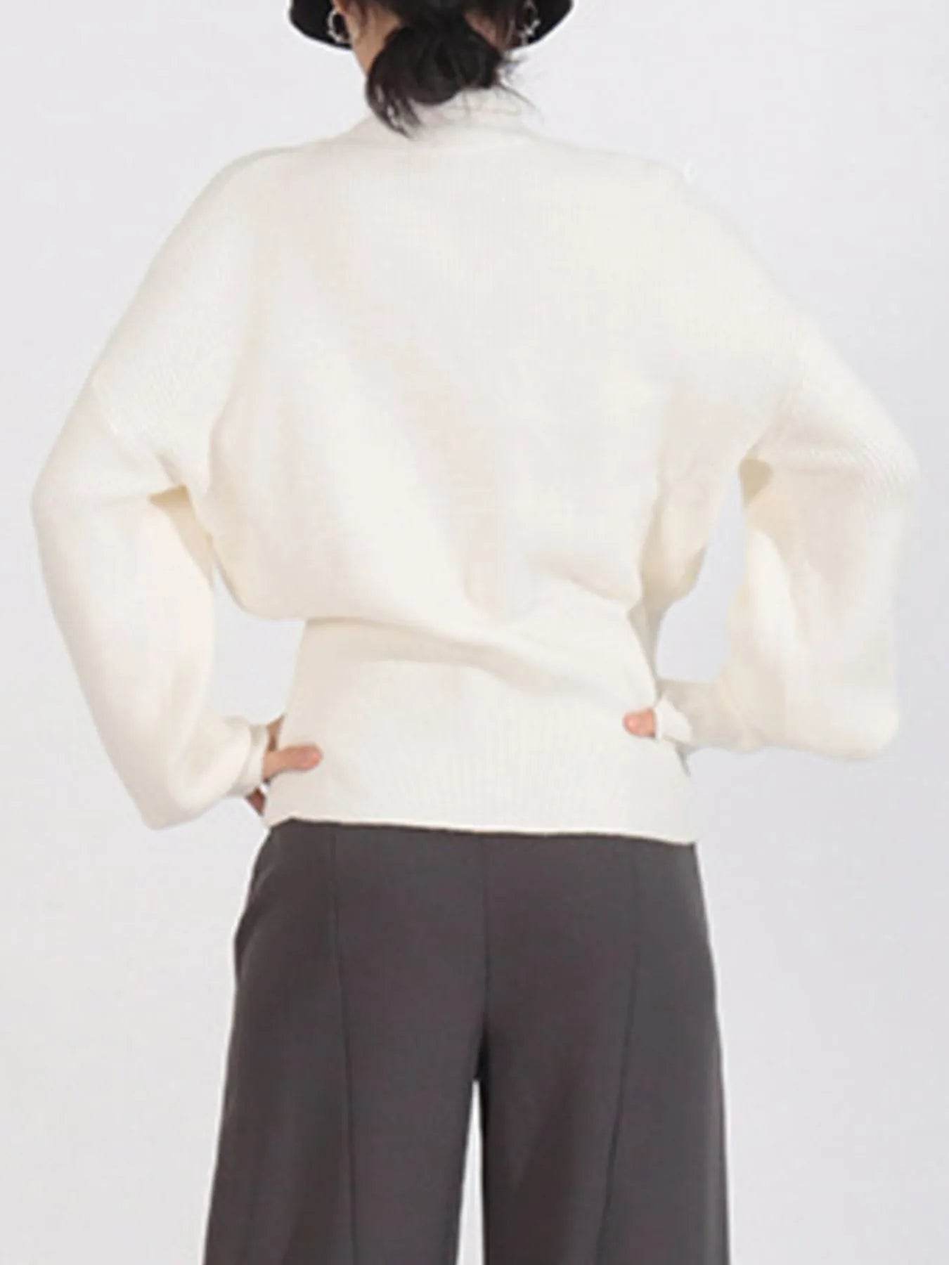 Bow Front Turtleneck Long Sleeve Sweater - Tredona LLC