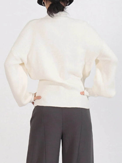 Bow Front Turtleneck Long Sleeve Sweater - Tredona LLC