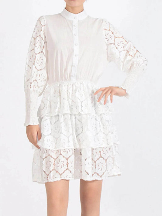 Full Size Lace Layered Long Sleeve Dress Plus Size - Tredona LLC