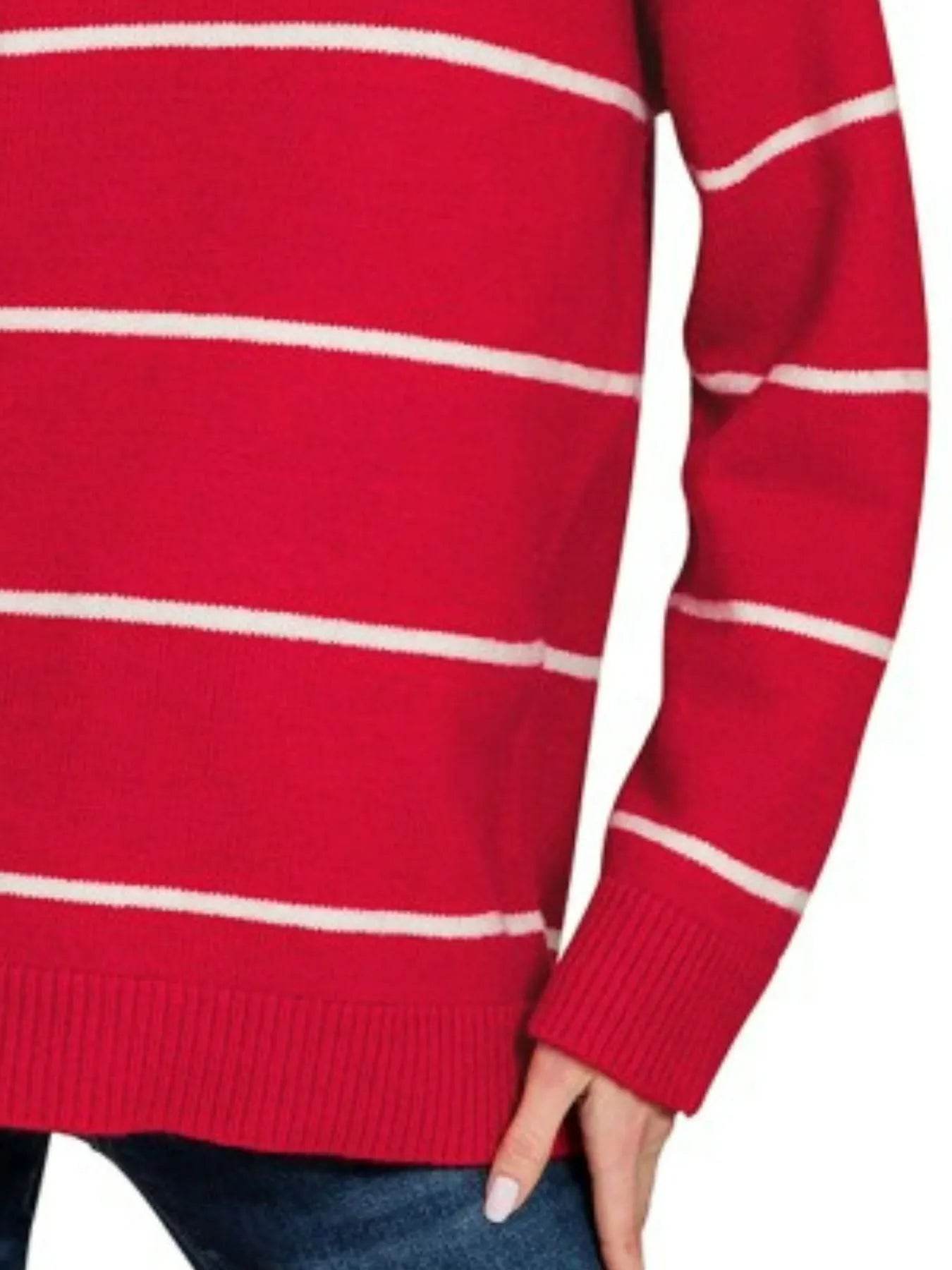 Zenana Round Neck Stripe Sweater - Tredona LLC