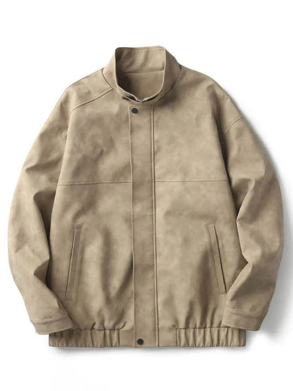 Men's Plus Size Zip Up Stand Collar Biker Jacket - Tredona LLC