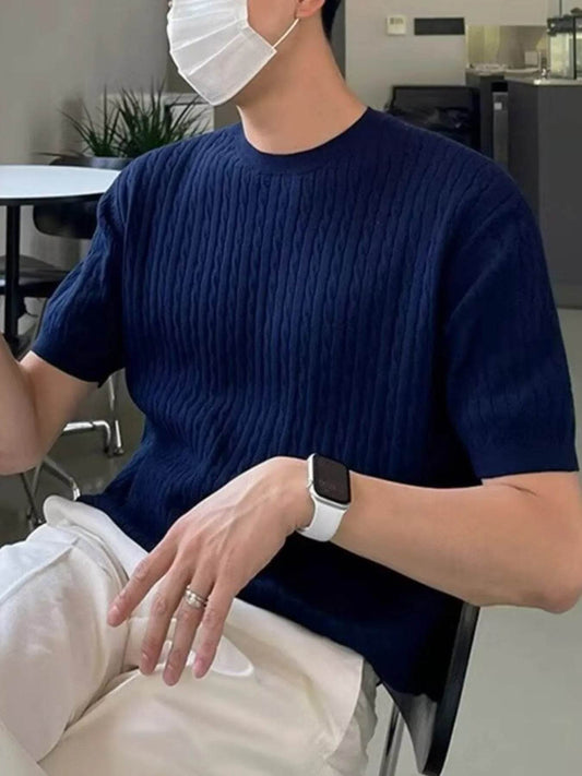 Men's Full Size Round Neck Short Sleeve Knit Top Plus Size - Tredona LLC
