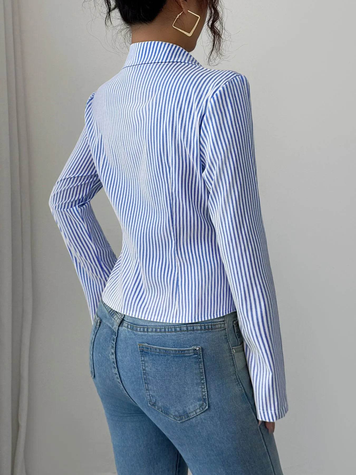 Striped Button-Up Long Sleeve Shirt - Tredona LLC