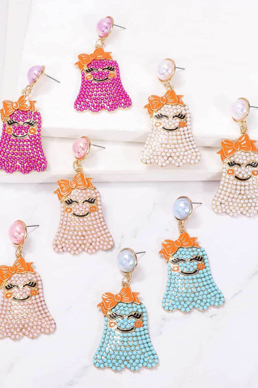 Smiling Ghost Shape Synthetic Pearl Earrings - Tredona LLC