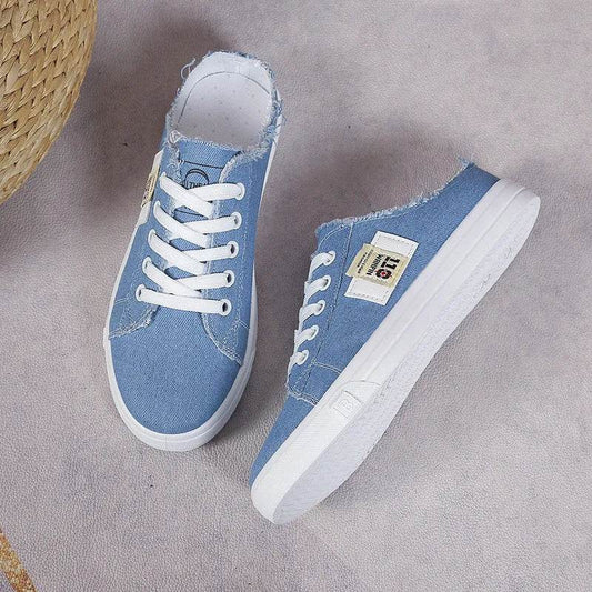 Frayed Hem Lace Up Canvas Sneakers - Tredona LLC