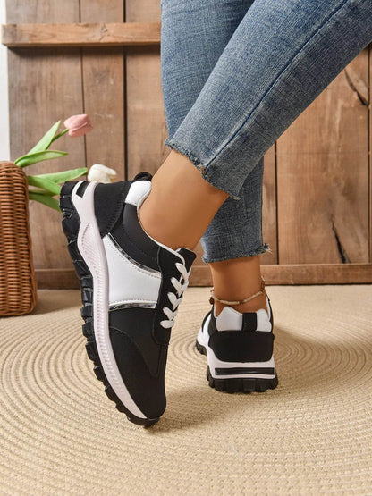 Contrast Lace Up Sneakers - Tredona LLC