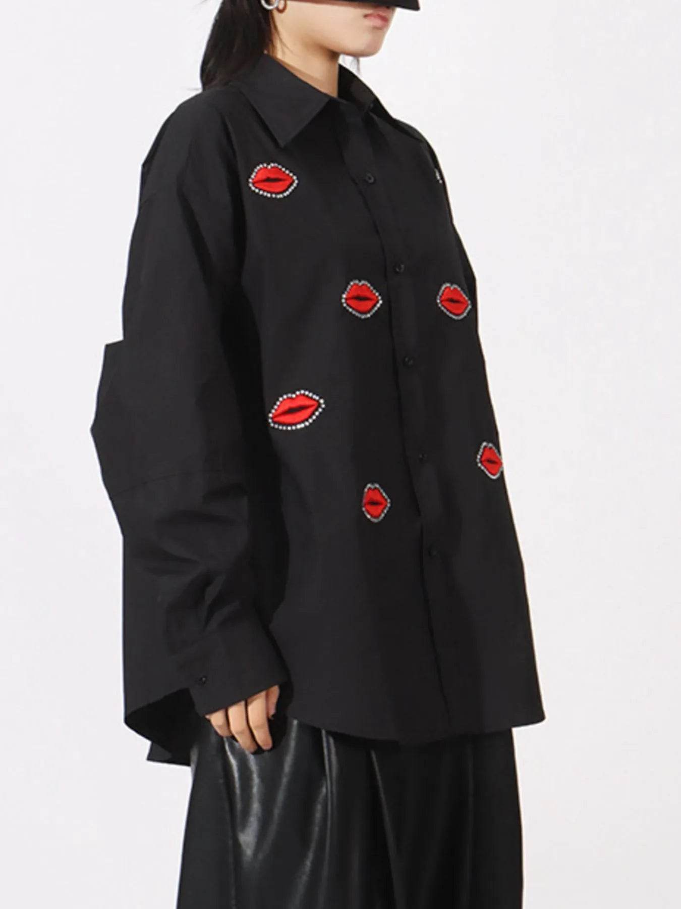 Lips Button Up Long Sleeve Shirt - Tredona LLC