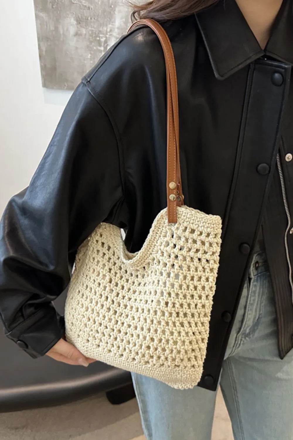 Openwork Woven Tote Bag - Tredona LLC