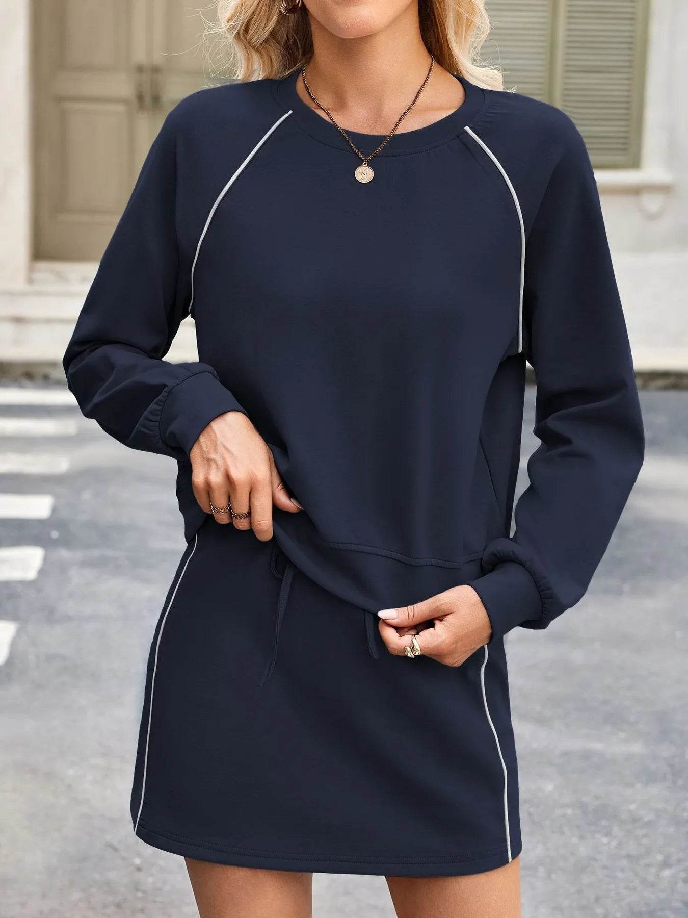 Round Neck Raglan Sleeve Top and Skort Set - Tredona LLC