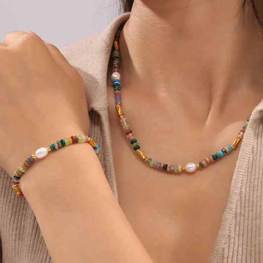 Bohemian Natural Stone Pearl Beaded Jewelry Set - Tredona LLC