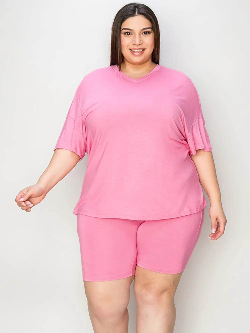 Basic Bae Full Size V-Neck Drop Shoulder T-Shirt and Shorts Set - Tredona LLC