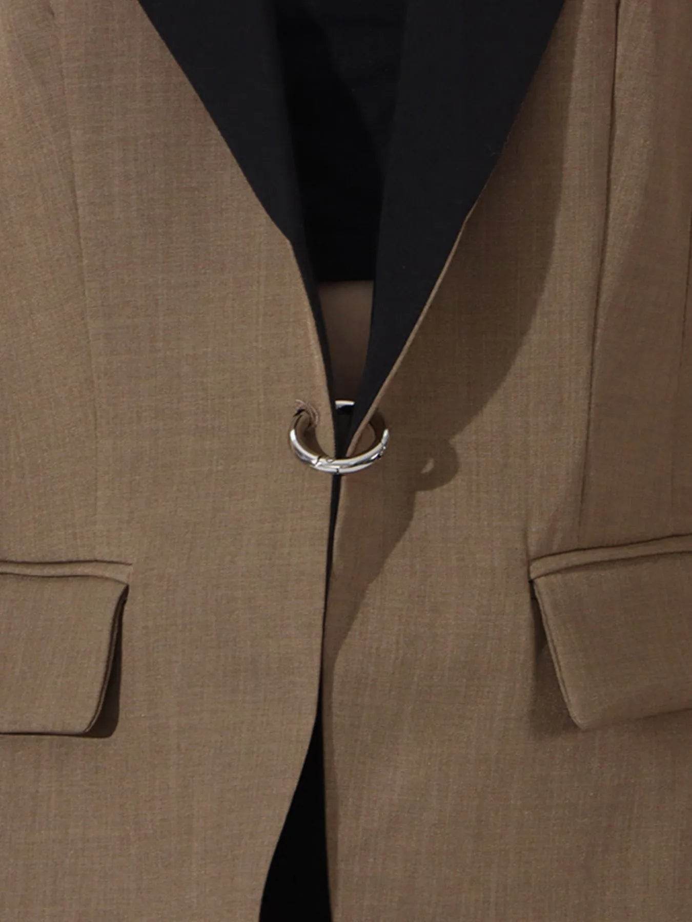 Contrast Lapel Collar Long Sleeve Blazer - Tredona LLC