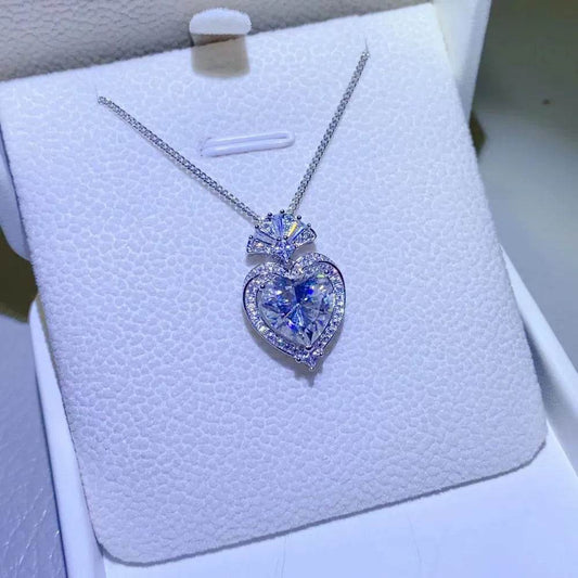 3 Carat Moissanite 925 Sterling Silver Heart Pendant Necklace - Tredona LLC