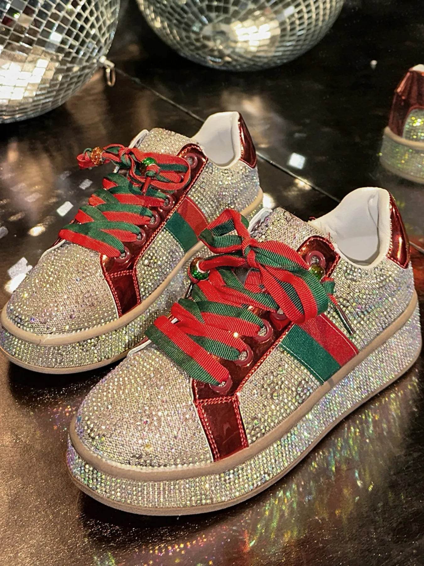Rhinestone Round Toe Sneakers - Tredona LLC