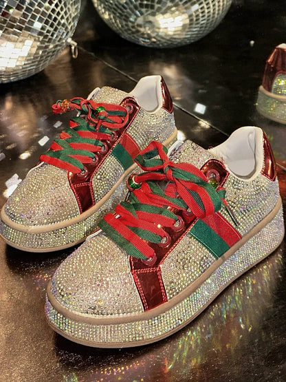Rhinestone Round Toe Sneakers - Tredona LLC
