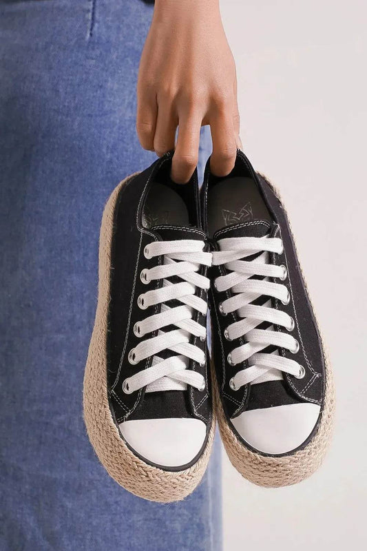 Beast Fashion Lace Up Woven Espadrille Sole Sneakers - Tredona LLC