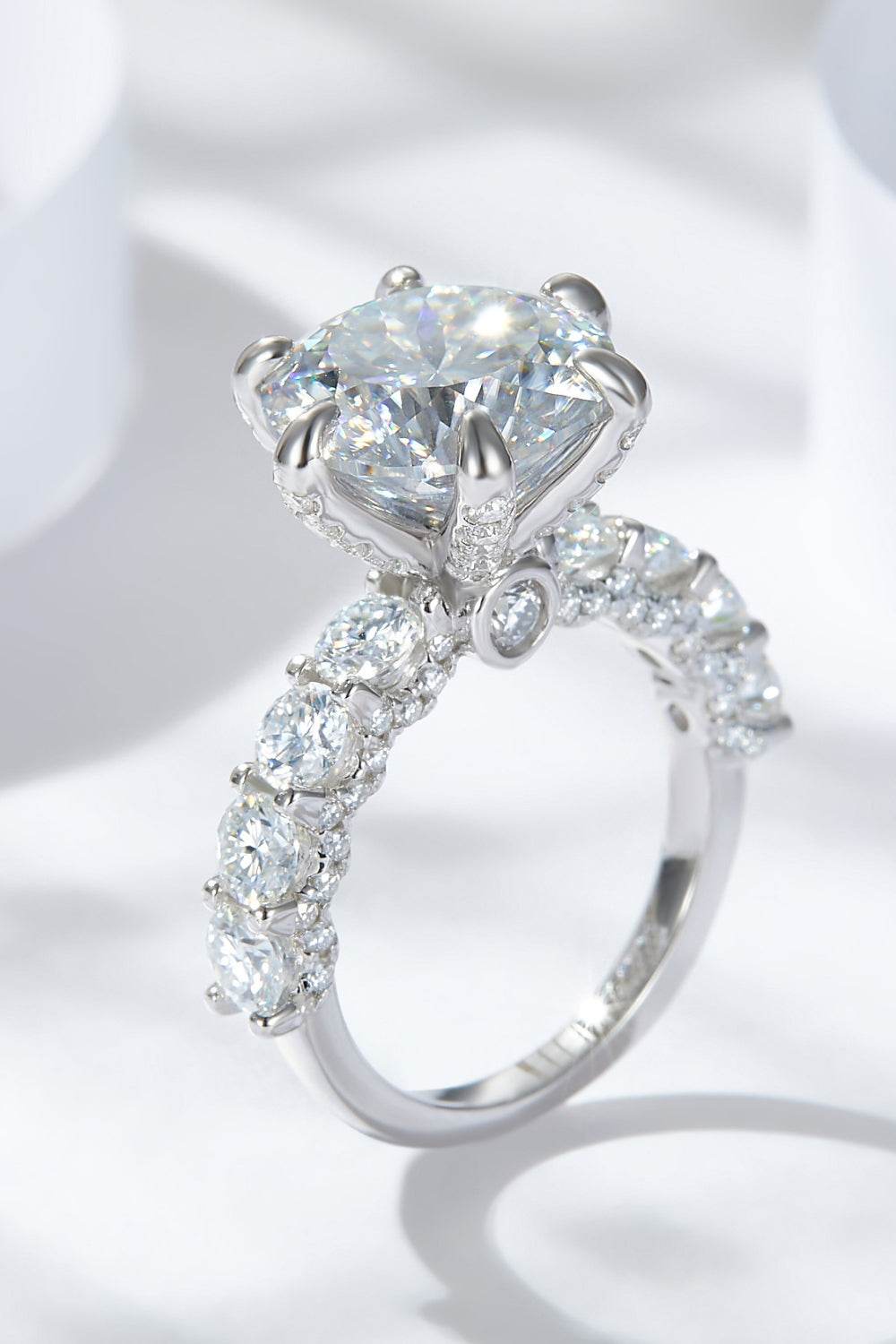 3-Carat Moissanite Platinum-Plated Side Stone Ring - Tredona LLC