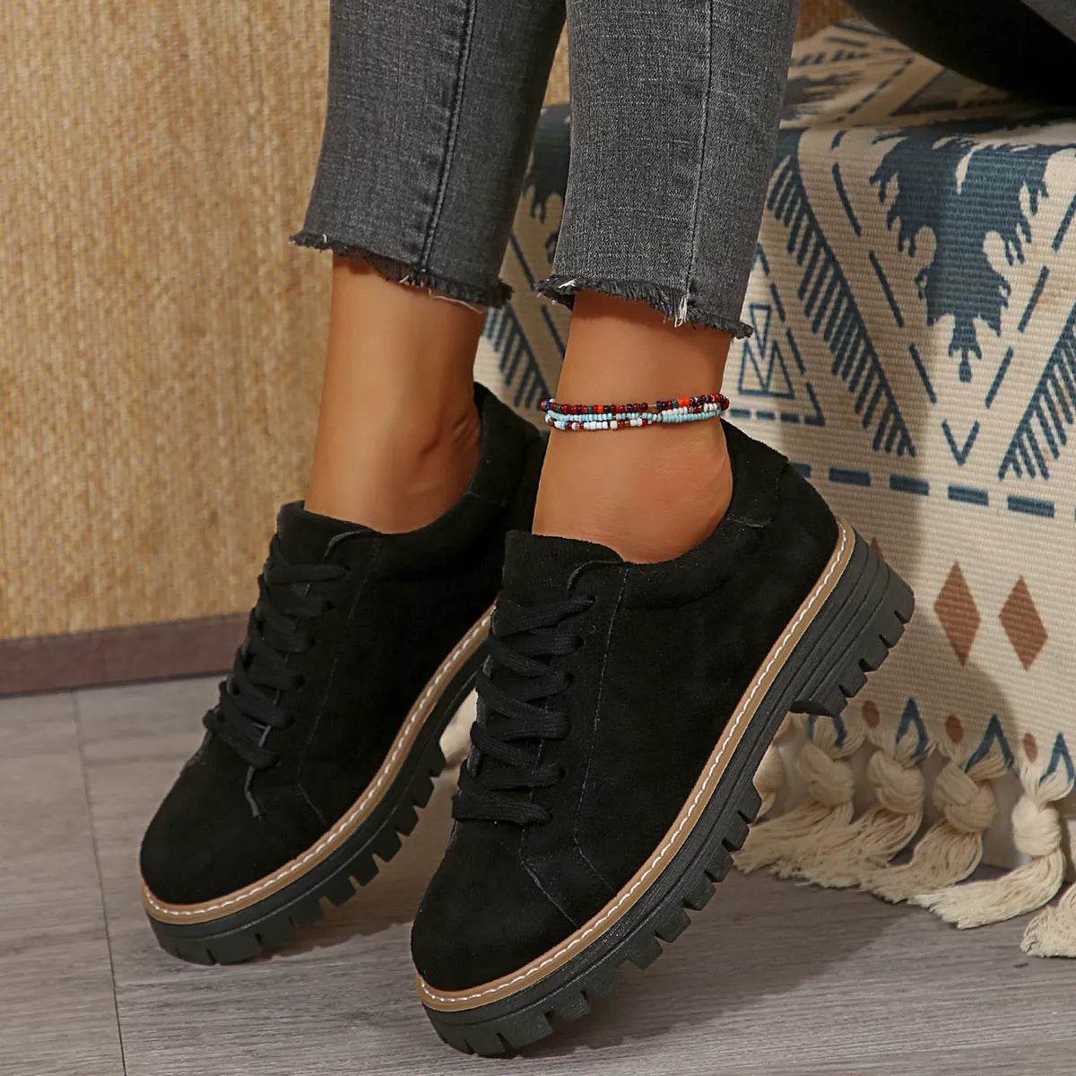 Lace Up Round Toe Platform Sneakers - Tredona LLC