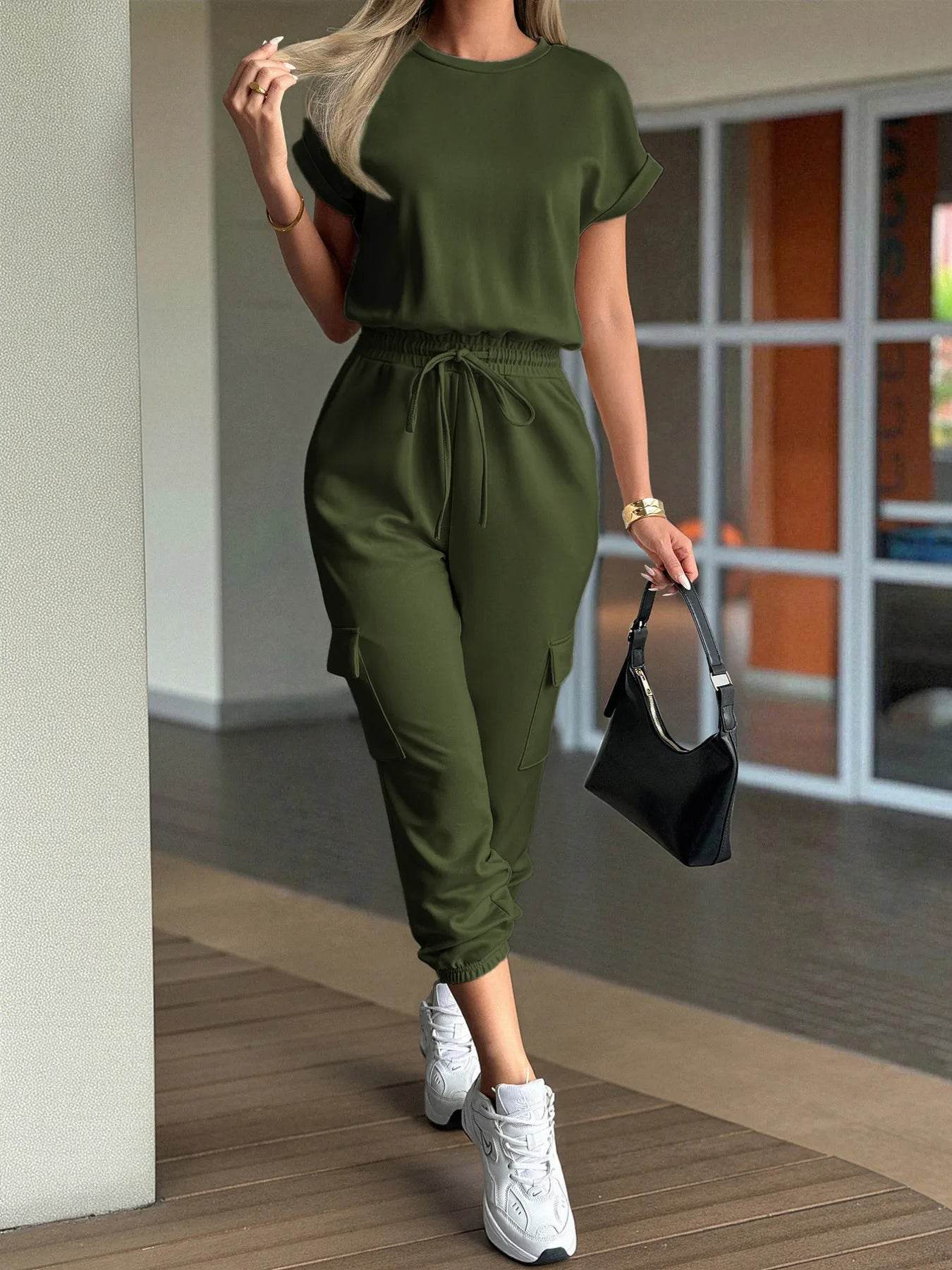 Round Neck Short Sleeve Top and Pants Set - Tredona LLC