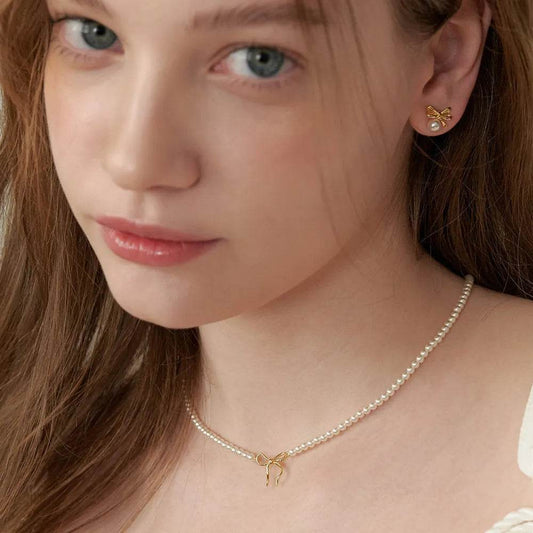 Copper Pearls Bow Necklace - Tredona LLC
