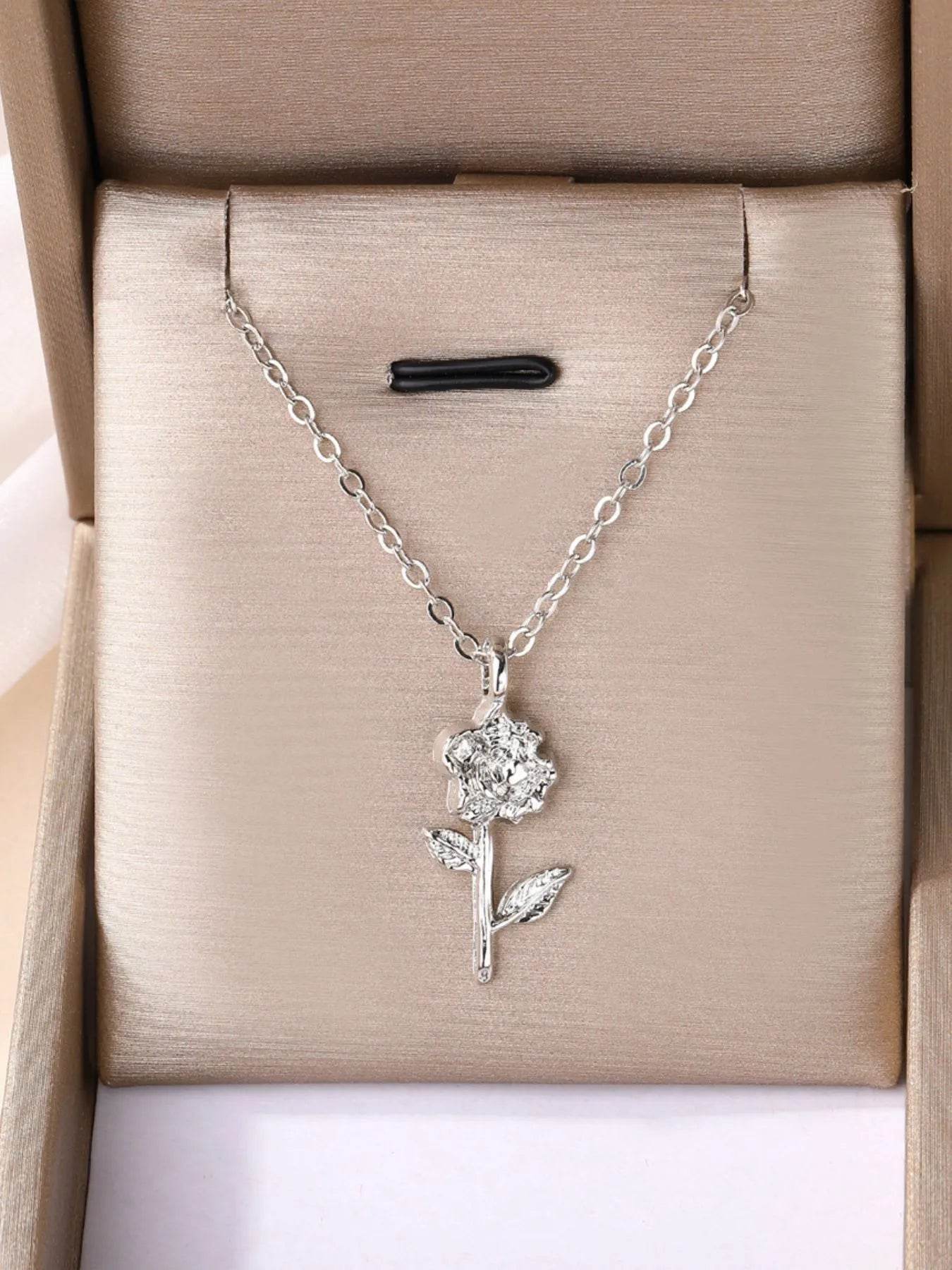 Alloy Rose Pendant Necklace - Tredona LLC