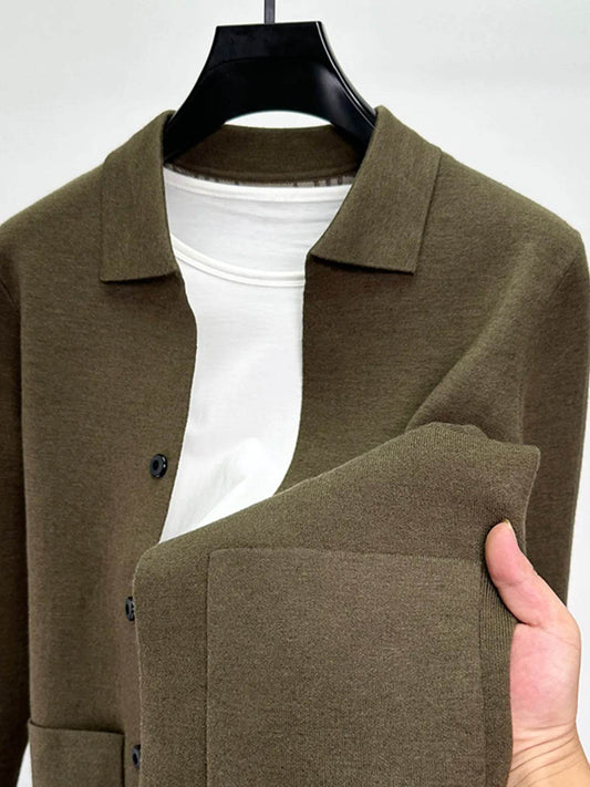 Men's Plus Size Button-Up Cardigan with Pockets - Tredona LLC